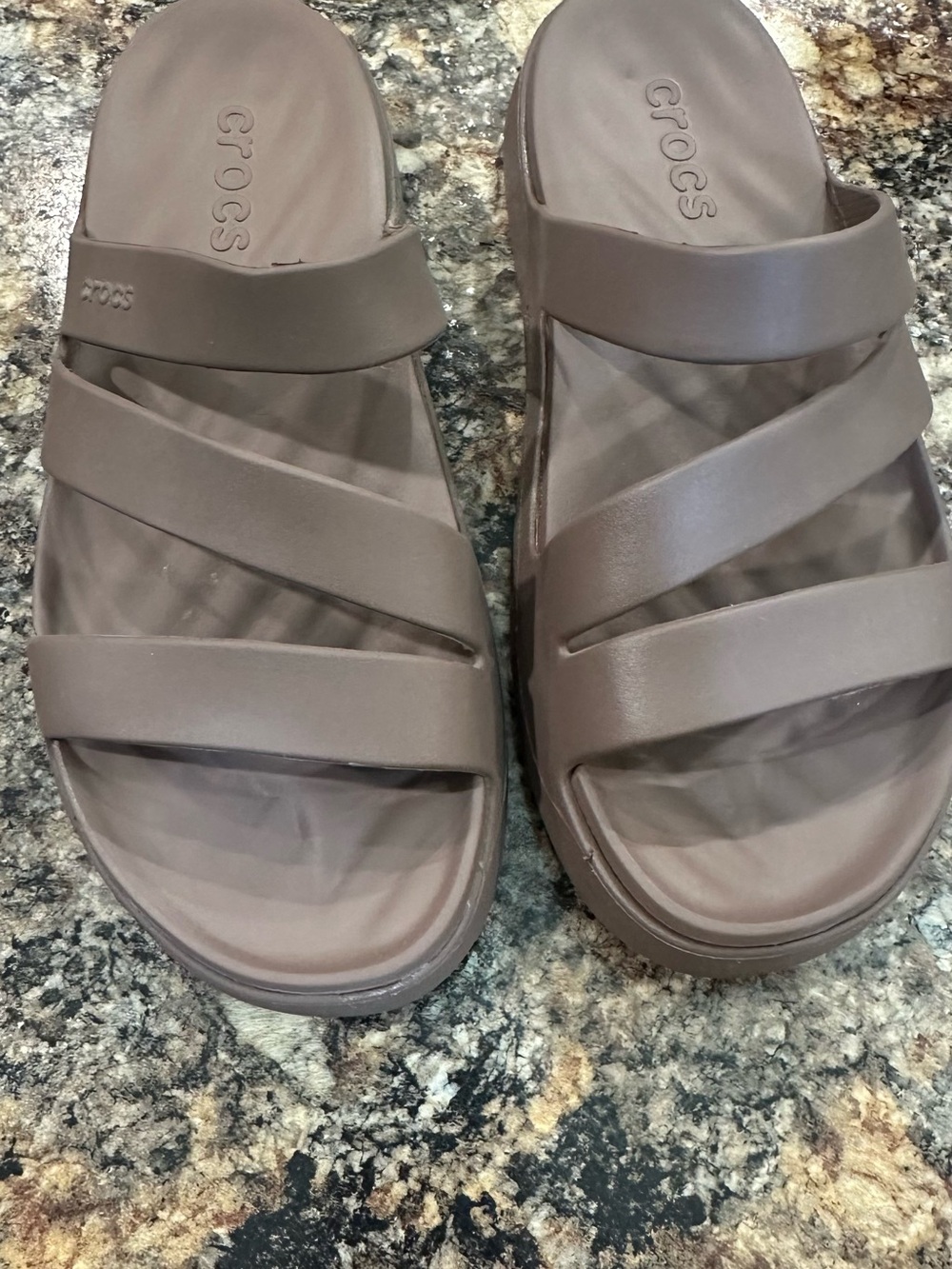 CROCS Women’s Triple-Strap Slide Sandals in Brown